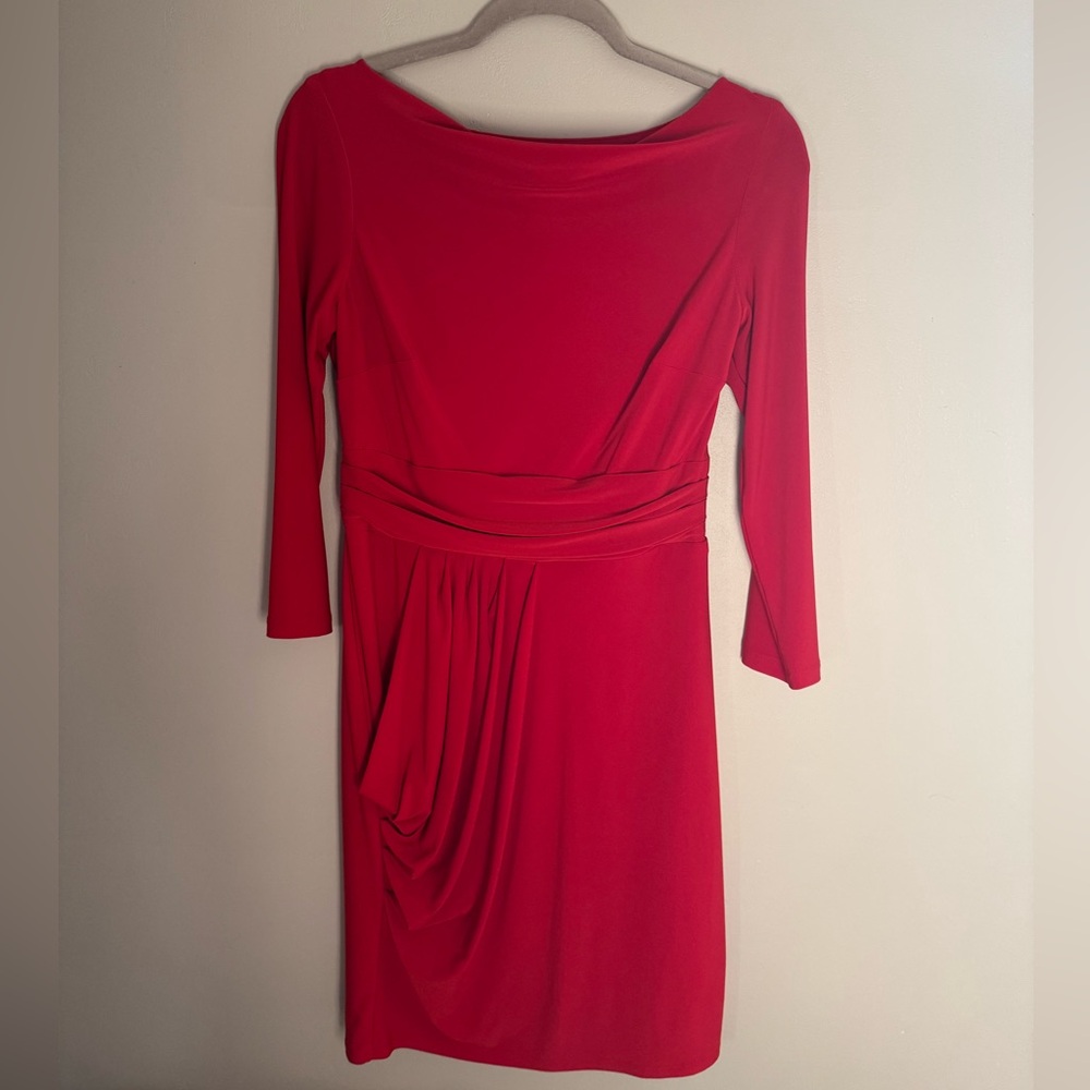 Nine West Red 3/4 Length Sleeve Knee Length Stretchy Fitted Dress Size 6
